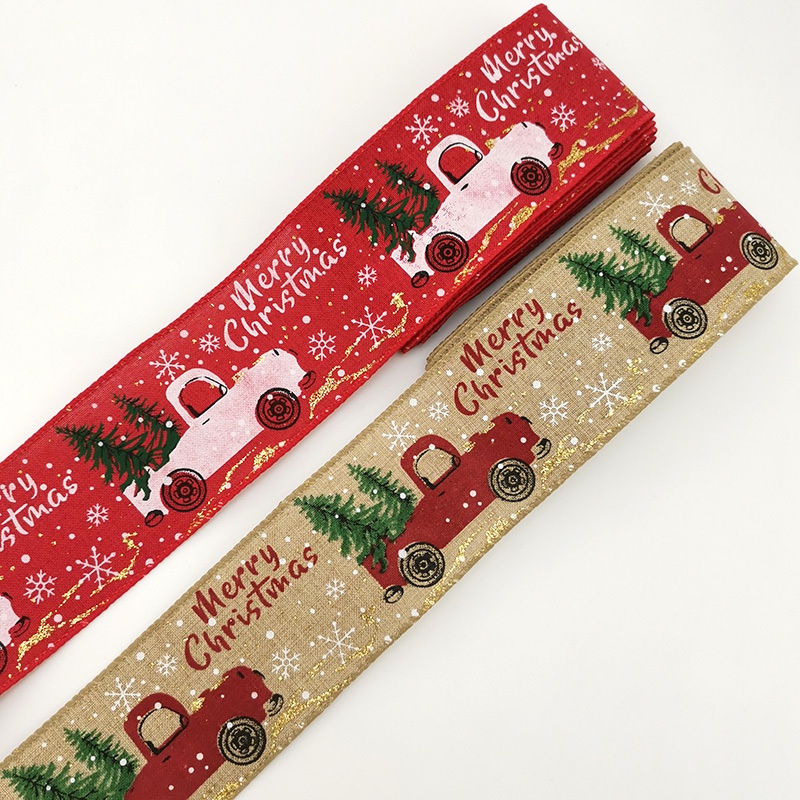 Ruy băng vải lanh Giáng sinh rộng 65mm dài 3m trang trí đa dụng chất lượng cao