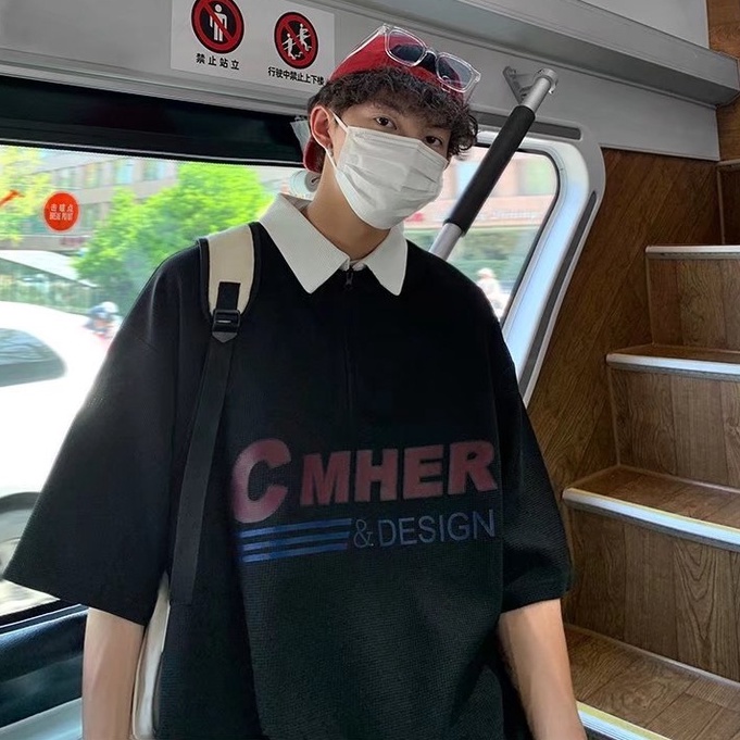 Áo polo Ngắn Tay Dáng Rộng Cổ Bẻ In Chữ Phong Cách Hàn Quốc Thời Trang Mùa Hè Dành Cho Cặp Đôi 2022