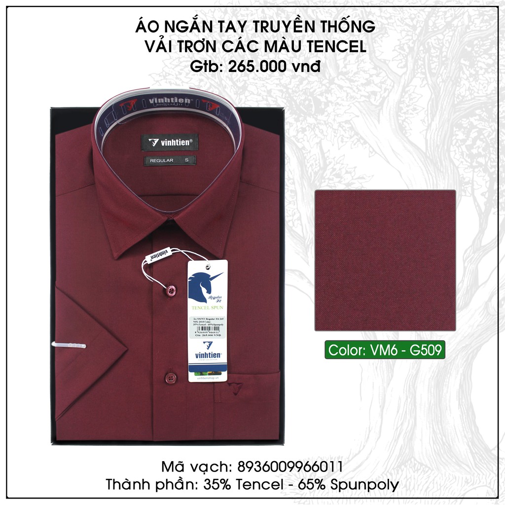 Áo Sơ Mi Ngắn Tay Màu Tencel-Spun Regular Fit 265 Vĩnh Tiến - Vạt Bầu - VM6-G509