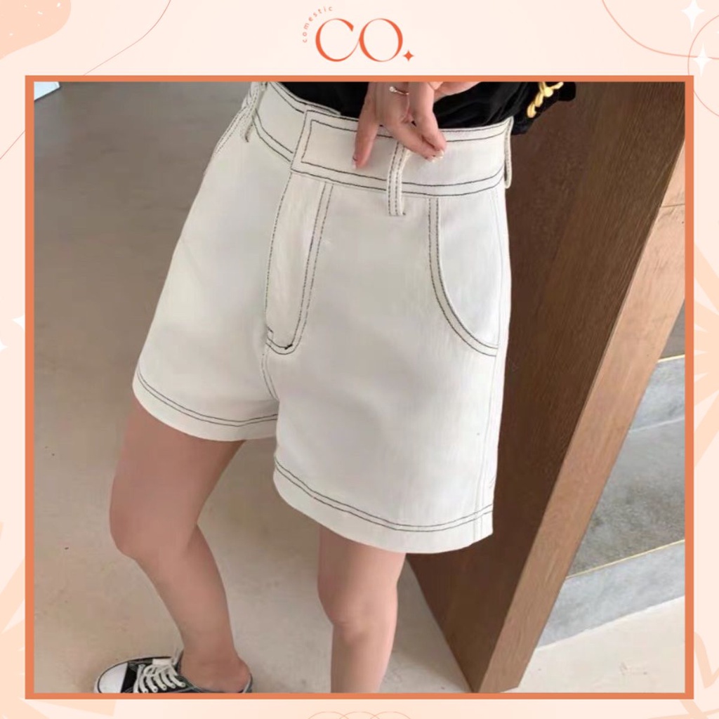 Quần Short Cạp Cao Phối Chỉ Nổi Bật Phong Cách Ulzzang_C25