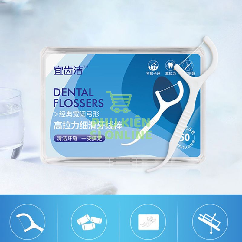 Hộp 50 chiếc tăm chỉ nha khoa sợi chỉ mảnh vệ sinh răng hoàn hảo