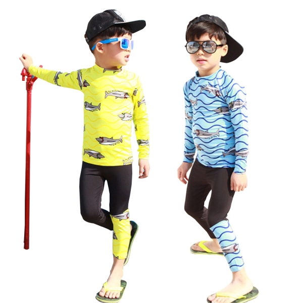 Set đồ bơi áo tay dài + quần dài hoạ tiết hoạt hình chống nắng cho bé trai