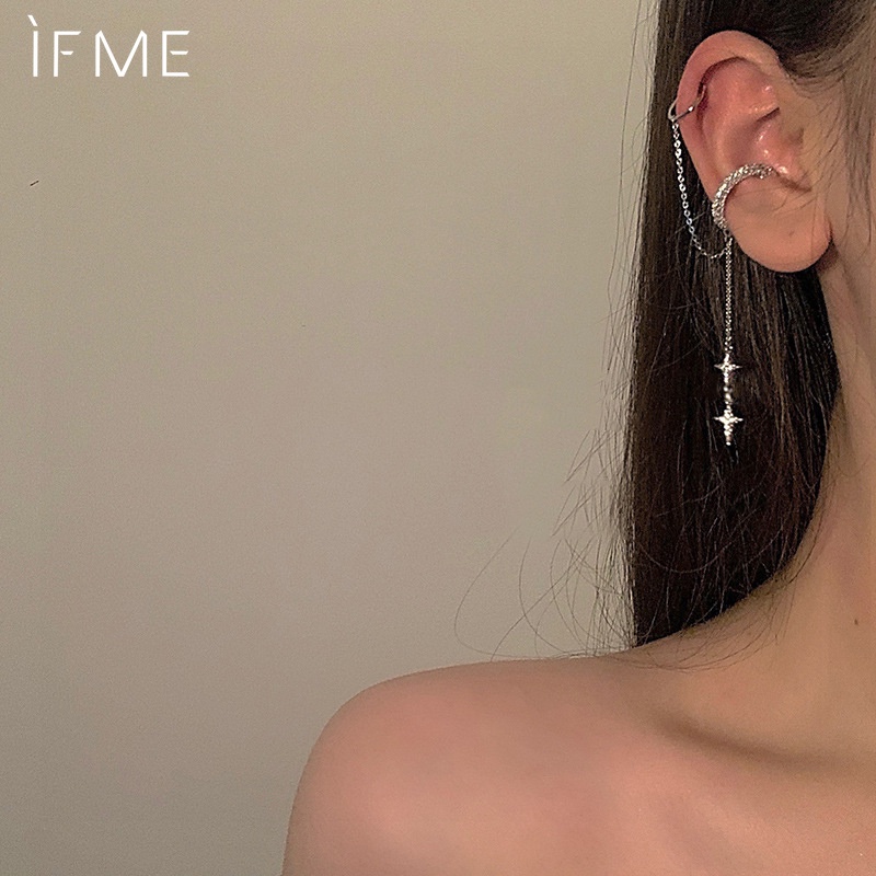 IF ME Hoa Tai Dạng Kẹp Hình Ngôi Sao Đính Đá Lấp Lánh Cho Nữ