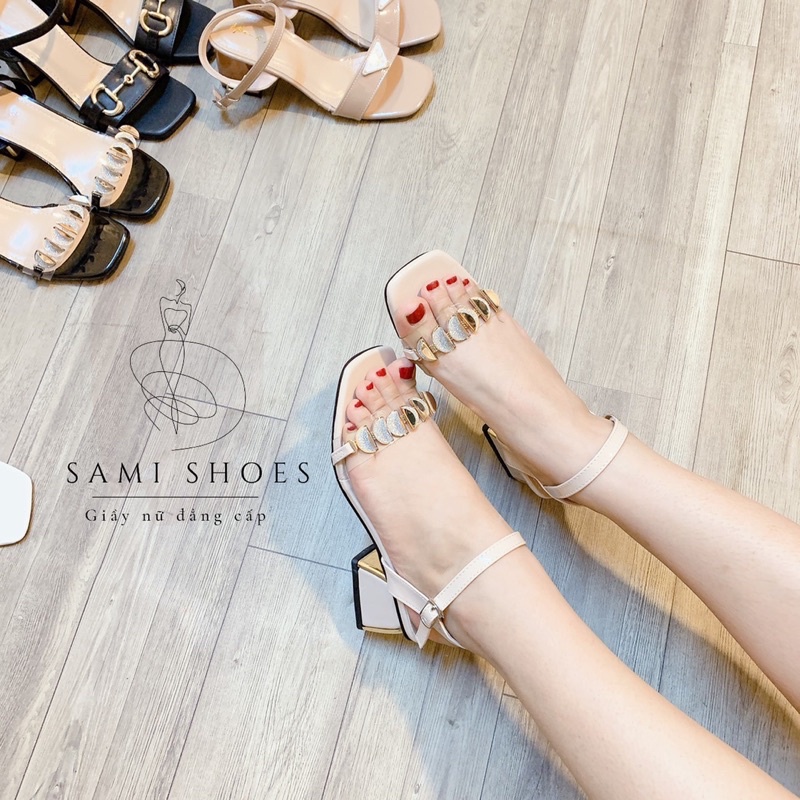 Dép cao gót Sandal SamiShoes DC020 chất liệu da pu cao cấp, phụ kiện cách điệu vảy cá sang chảnh, lỗi 1 đổi 1