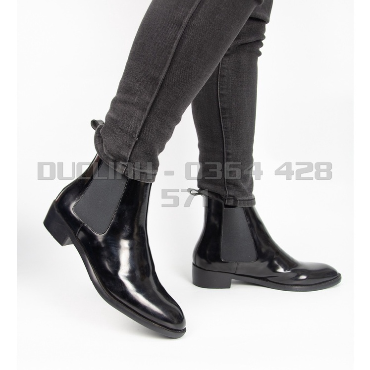 [QUÀ TẶNG LÀ TẤT HOẠ TIẾT PHỐI ĐỒ] Giày Chelsea Boots Nam Đen bóng, Giày Bốt Cao bồi cổ cao tôn dáng, Đế tăng chiều cao | BigBuy360 - bigbuy360.vn