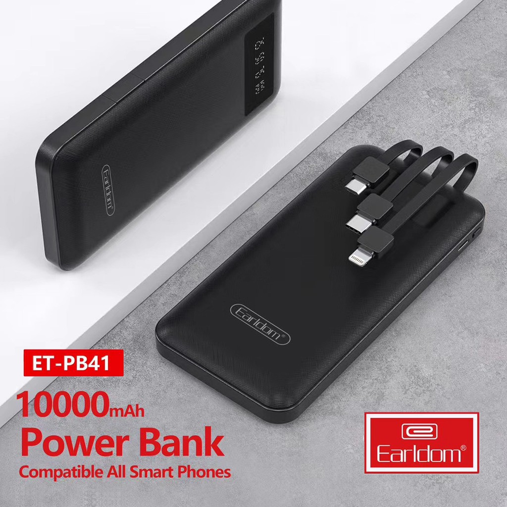 Sạc Dự Phòng Earldom PB41 Chính Hãng Kèm Cáp Sạc Nhanh 10000mAh Sạc Dư Phòng Cùng Lúc Nhiều Thiết Bị