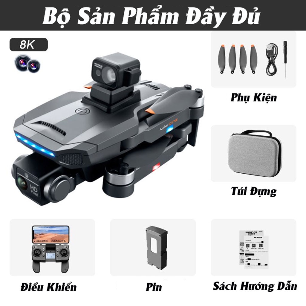 Flycam Drone Camera 4K K918 Max G.P.S Cảm Biến Tránh Vật Cản, Thời Gian Bay 25 Phút, Tầm Xa 2000m, Không Chổi Than