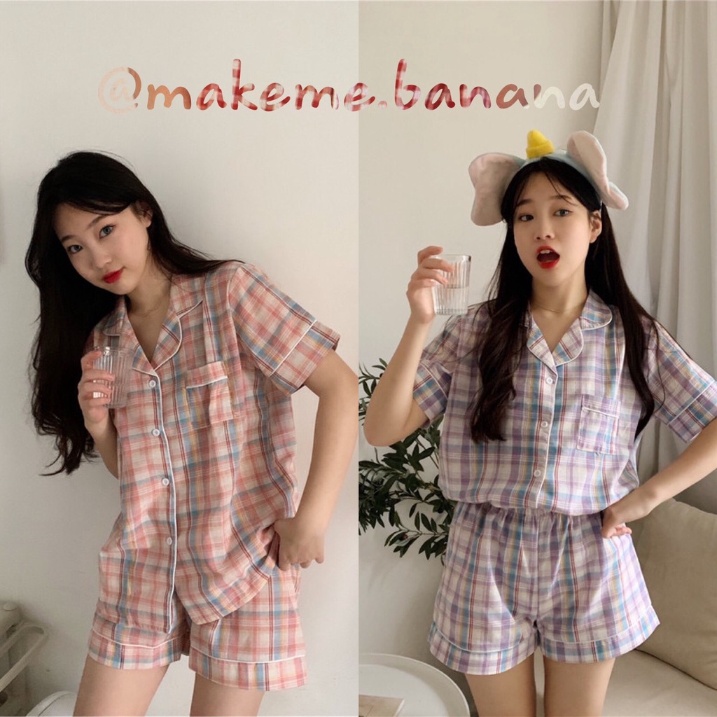 Set đồ mặc nhà ca rô phối màu xu hướng - caro