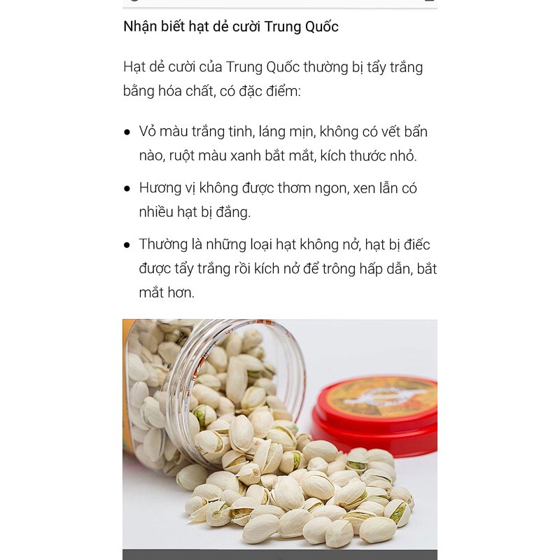 Hạt dẻ cười Mỹ ko tẩy trắng