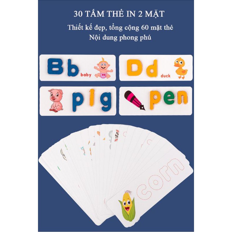 [Mã SRBACK101512 hoàn 20K xu đơn 0Đ] Sỉ 10 bộ thẻ học tiếng Anh bằng gỗ - Spelling game