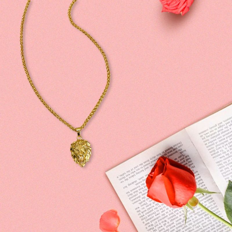 Dây chuyền thép không gỉ mặt đầu sư tử cá tính độc đáo cho nam