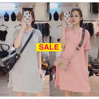 Đầm thun suông in chữ xẻ tà quangcmtn.5016