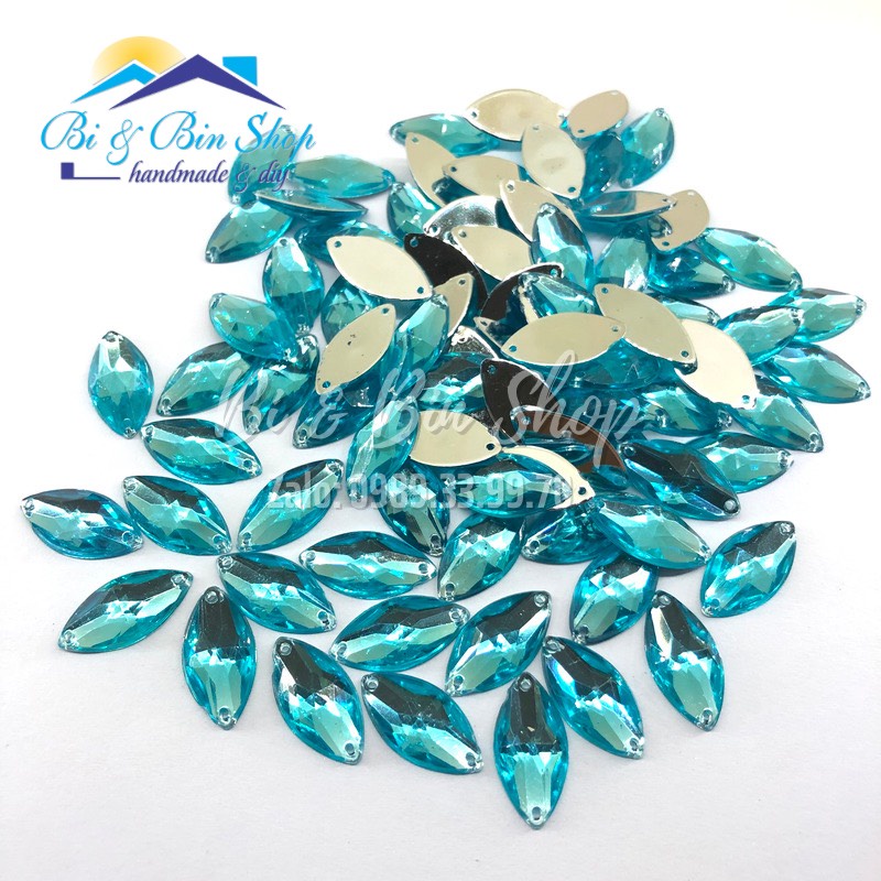 Gói 72 Viên Đá Kết Lá Me 10x20mm Đính Kết Trang Phục Thời Trang, Làm Phụ Kiện Handmade