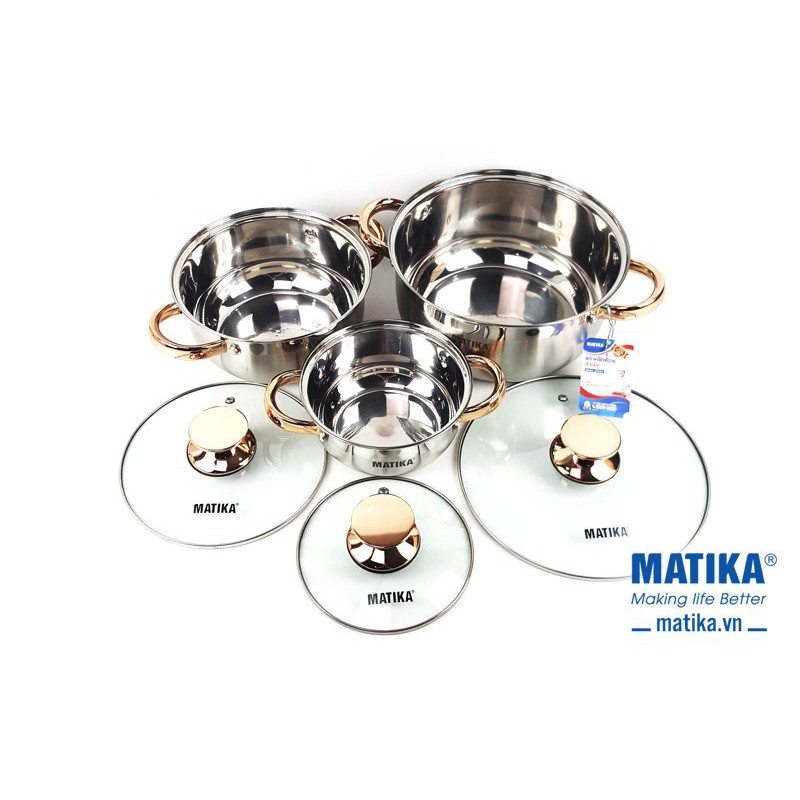 BỘ NỒI CAO CẤP INOX 3 ĐÁY MATIKA MTK-C3