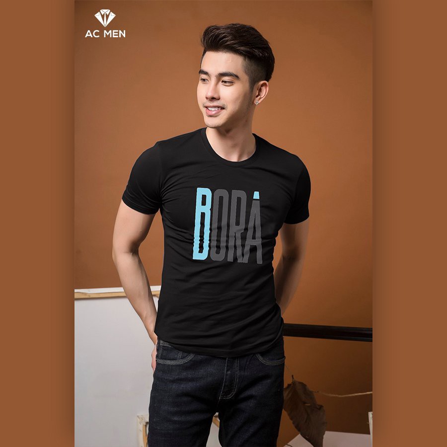 Áo Thun Nam AC MEN In Chữ BORA Chất Thun Co Giãn, Form Dáng Ôm