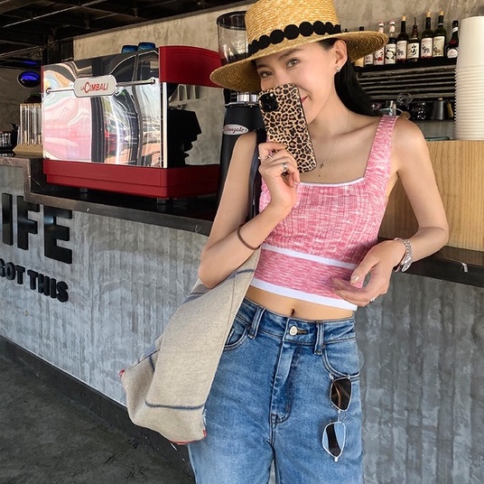 Áo Hai Dây Dệt Kim Dáng Ngắn / Ngắn Thời Trang Trẻ Trung