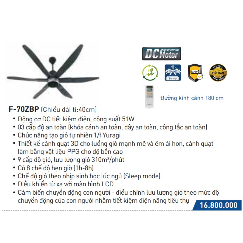 Quạt trần 6 cánh Panasonic F-70ZBP. Công nghệ tương lai - cảm biến chuyển động