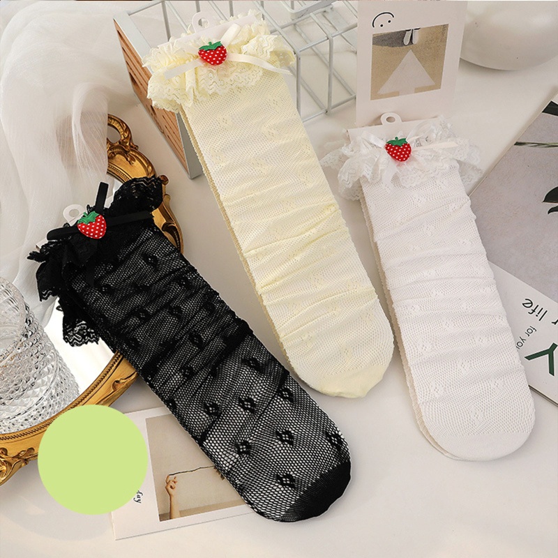 XIXI Tất Dài Phối Ren Họa Tiết Dâu Tây Phong Cách Lolita Cho Trẻ Em Gái