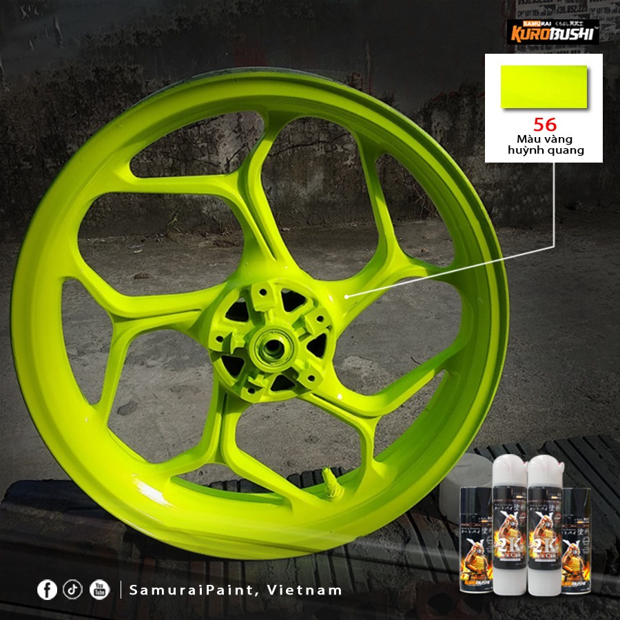 56 _ Chai sơn xịt sơn xe máy Samurai 56** màu vàng huỳnh quang _ Fluorescent Yellow sơn mâm xe máy và nhựa