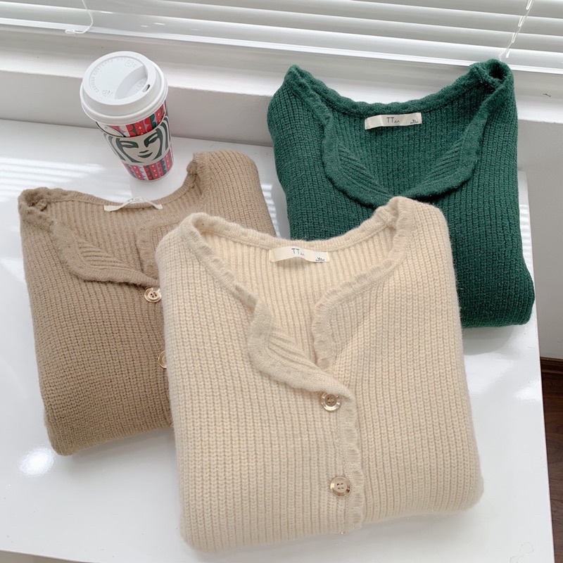 Áo len Cardigan nữ dài tay chất len tăm Freesize Be/Nâu/Xanh phong cách Hàn Quốc mới 2021