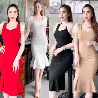 Váy Body Đuôi Cá Tay Phồng Voan Kiếng Cực Đẹp