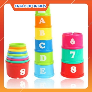 Tháp, Cốc Gấu Xếp Chồng Rèn Kỹ Năng Phân Biệt To Nhỏ, xếp chồng 8 tầng đa năng  Montessori