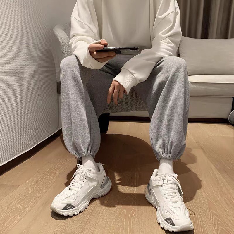 Quần ống rộng  unisex bo chun  ⚡𝐇𝐚̀𝐧𝐠 𝐜𝐚𝐨 𝐜𝐚̂́𝐩⚡quần jogger chất nỉ da cá nam nữ đều mặc được, phong cách ullzang