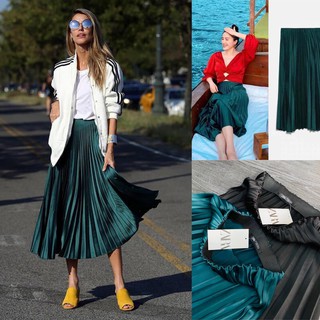 Chân váy lụa midi xếp ly cạp chun giấu Z.R