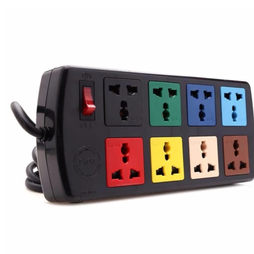 Ổ cắm điện LIOA 8 ổ cắm đa năng có nắp che 8D32N (Đen) 3 mét