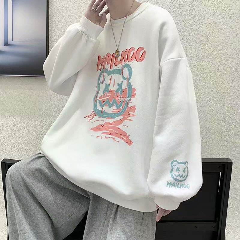 Áo sweater cổ tròn dáng rộng in mặt gấu thời trang xuân thu cho nam và nữ size M-8XL