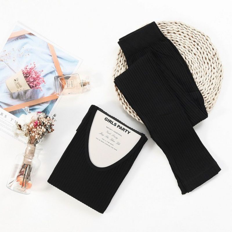 Bộ Len Tăm Giữ Nhiệt Thu Đông Nữ Bộ Ngủ Ở Nhà Siêu Ấm Áp, Co Giãn 4 Chiều