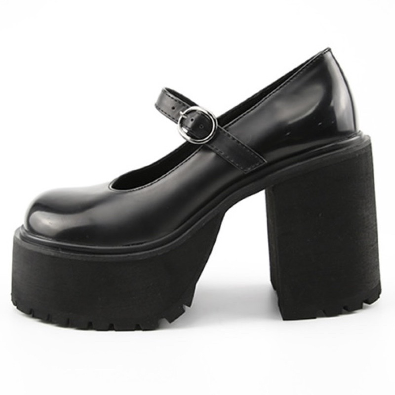 giày cao gót lolita gothic punk đế vuông độn hơn 10cm có quai kèm ảnh thật