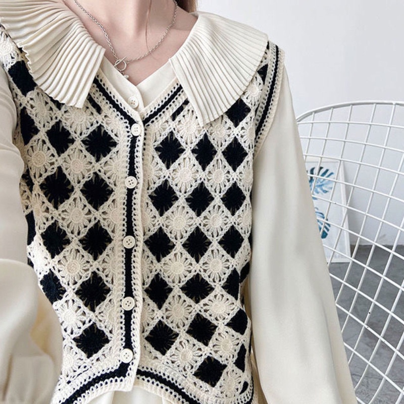 Áo Sweater Dệt Kim Không Tay Cài Nút Họa Tiết Kẻ Sọc Thời Trang Mùa Thu Cho Học Sinh