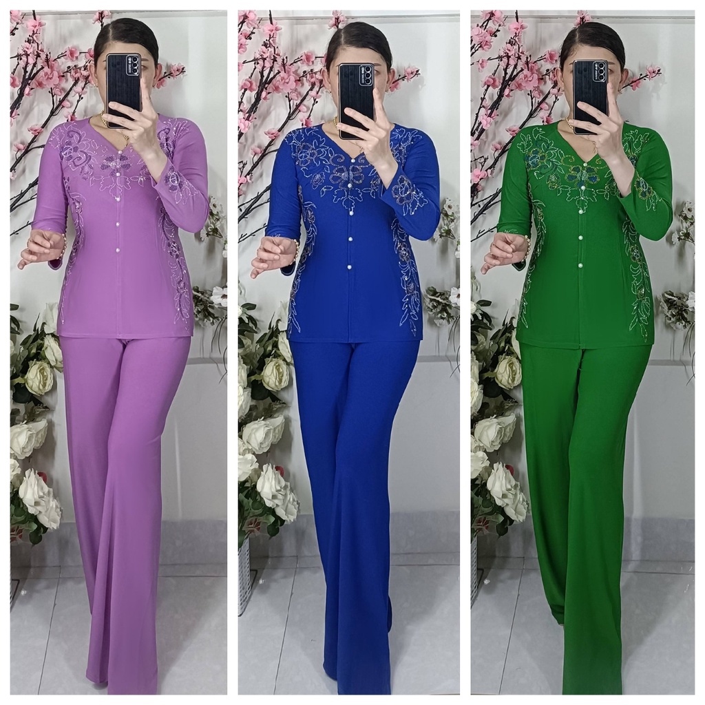 Bộ Bà Ba Hoa Đá Ống Rộng - Số 3 (50Kg--60Kg)