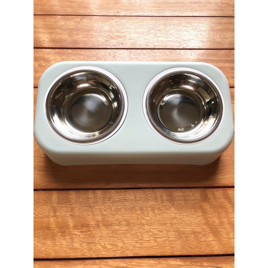 Bát ăn cho mèo - Bát cho chó ăn 2 ngăn ruột Inox chống gù