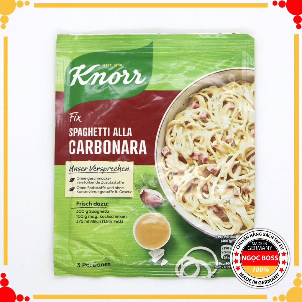 💎 [CHÍNH HÃNG] [Mua tại siêu thị Đức] Gia Vị Mỳ Ý Knorr Vị Carbonara Kem Nấm Gói 36g 💧