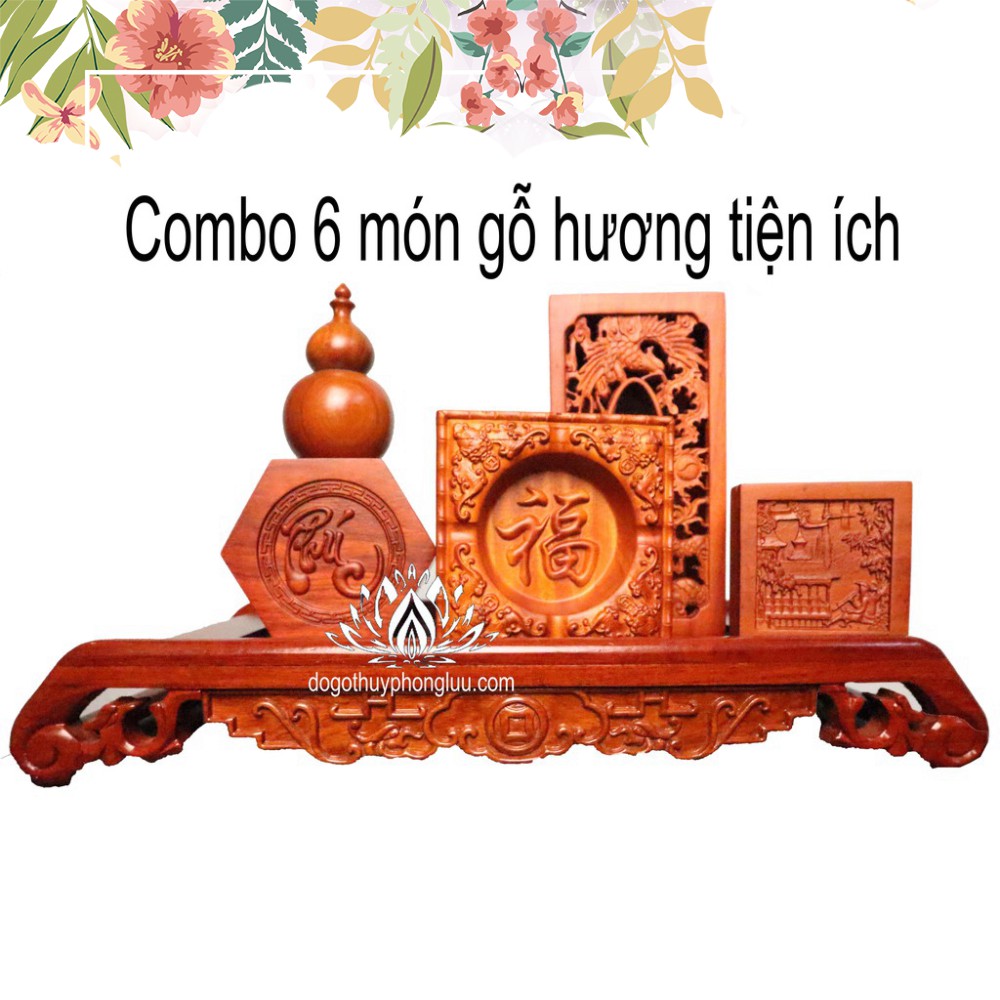 Combo 6 món giá rẻ khay trà lan đũa,gạt tàn,hộp giấy,hộp đựng chè,ống tăm,hộp đựng nhỏ gỗ hương cao cấp