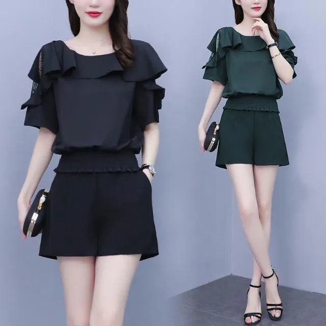 Set Áo Ren Ngắn Tay Và Quần Short Thời Trang Hàn Quốc Mới Cho Nữ
