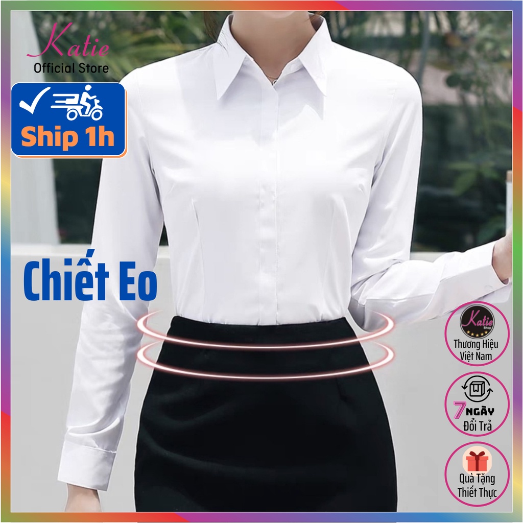 Áo Sơ Mi Nữ Chiết Eo KATIE Áo Somi Nữ Chiết Ly Tay Dài Và Tay Ngắn So Mi Trắng Chất Cotton Cao Cấp Có BigSize -BEN EO | BigBuy360 - bigbuy360.vn