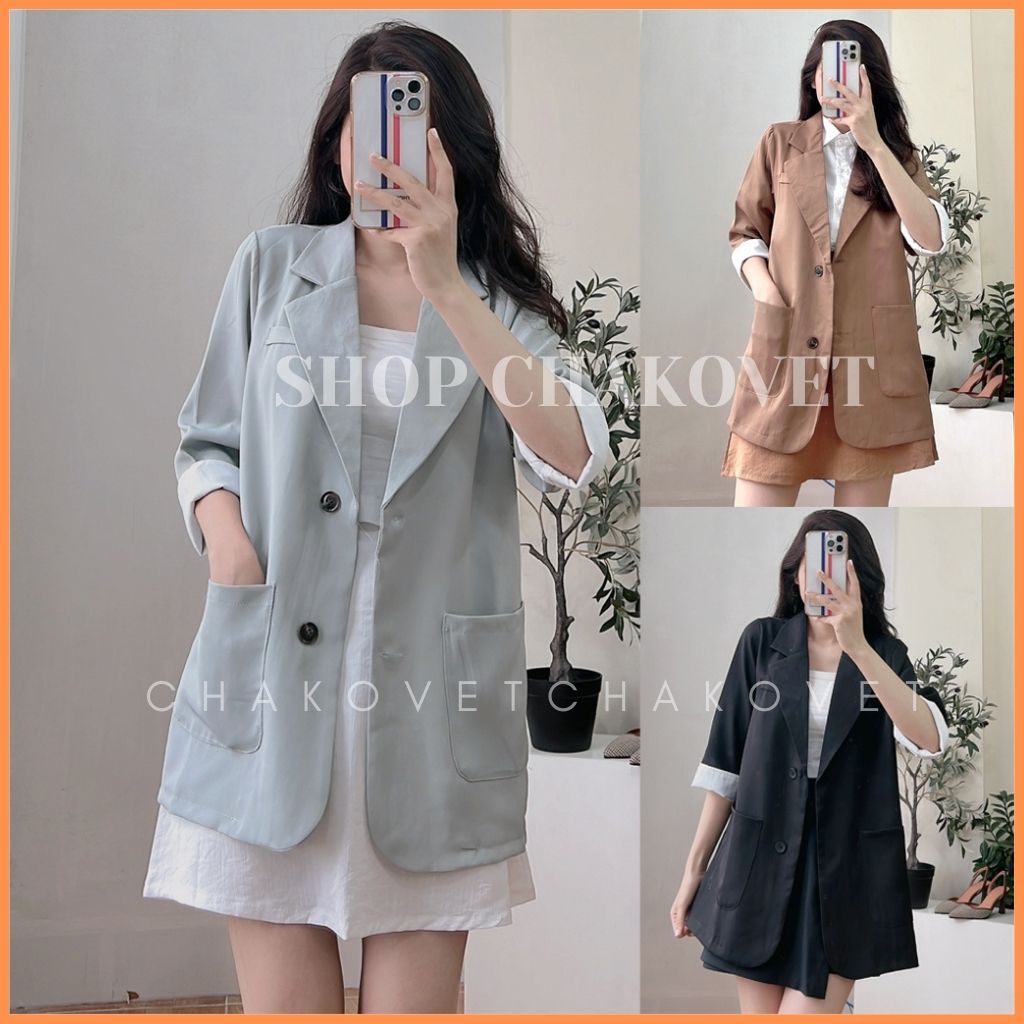 Áo blazer nữ khoác ngoài A8238 kiểu áo tay lỡ 1 lớp  dáng suông rộng thích hợp mùa xuân hè - CHAKOVET