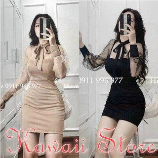 Đầm thun dáng ôm phối tay lưới cực xinh
