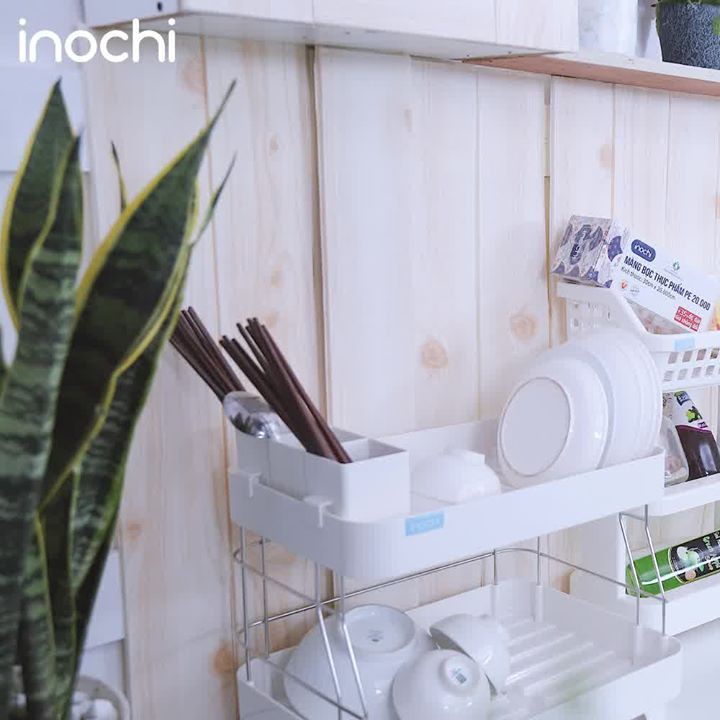 Kệ Chén Bát Nhựa Inox 2 Tầng Inochi Có Khay Thoát Nước Thông Minh Dùng Để Làm Giá Úp Chén Dĩa, Bát Đĩa Trên Chậu Rửa