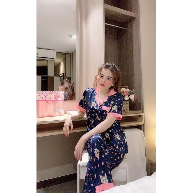 Bộ Lụa Satin Pijama Tay Ngắn Quần Dài | BigBuy360 - bigbuy360.vn