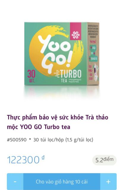 Thực phẩm bảo vệ sức khỏe Trà thảo mộc YOO GO Turbo tea (Thải độc, giảm cân) mẫu mới của trà T body