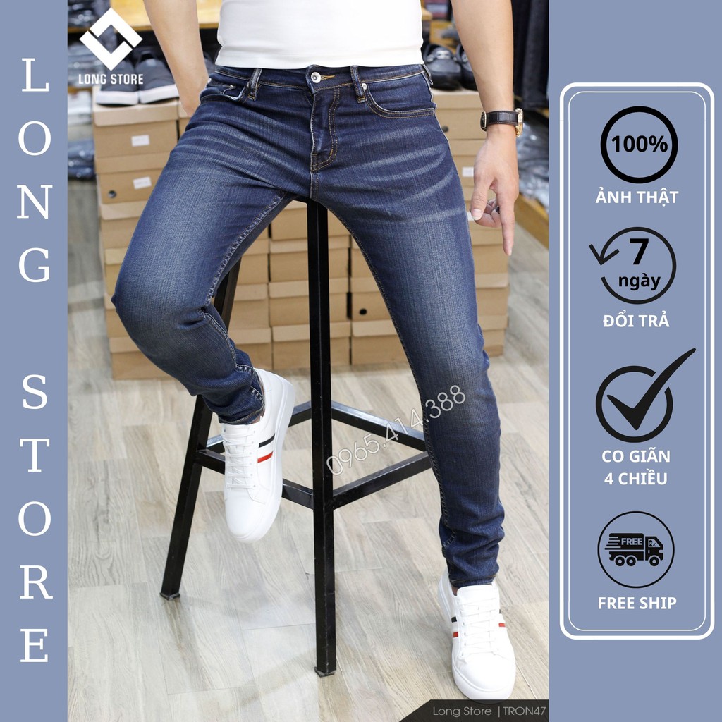 Quần jean nam trơn xanh biển đậm ✅FREESHIP✅ Quần bò nam dáng ôm SLIMFIT skinny co giãn cao cấp - Tron47