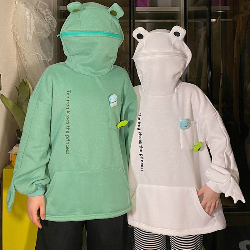 Áo khoác hoodie dáng rộng kiểu hình ếch dễ thương phong cách harajuku thời trang cho nam nữ
