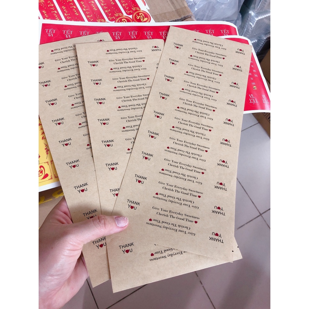 100 Tem dài niêm phong hộp bánh chữ Thank You