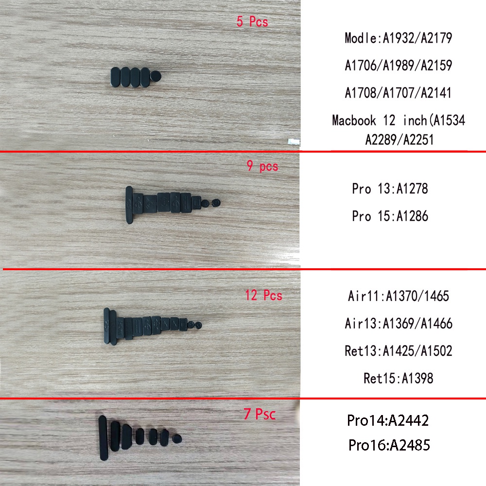 soft silicone dust plugs Apple MacBook Air13.3 A2179 A1932 A1466 A1369 M1 A2337 PRO13.3 A1706 A1708 A1989 A2159 A1278 A2251/2289 M1 A2338 Retina13.3/15.4 A1425/1502 A1398 14.2PRO A2442 2021 pro16.2 A2485 A2141 PRO15.4 A1286/A1707/1990