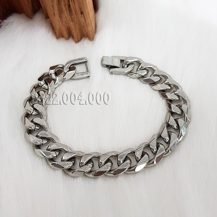 Vòng tay CUBAN mắt xích vát cạnh 13mm thép titan không gỉ.