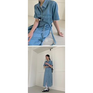 Đầm sơ mi demin dáng dài kèm belt